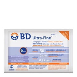 Seringa Ultra Fina 50ui 6x0,25mm Com 10 Unidades