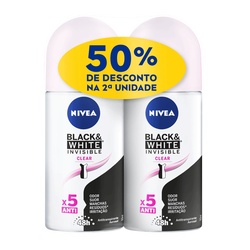 Kit Desodorante Roll-on Nivea Feminino Black Whit Invisivel Clear Com 2 Unidades