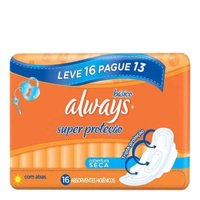 Absorvente Always Super Proteção Cobertura Seca Com Abas 16 Unidades