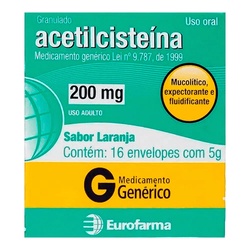 Acetilcisteína 200 Mg Eurofarma Sabor Laranja Com 16 Envelopes De 5g
