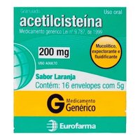 Acetilcisteína 200 Mg Eurofarma Sabor Laranja Com 16 Envelopes De 5g