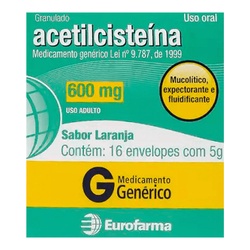 Acetilcisteína 600mg Eurofarma Com 16 Envelopes De 5g