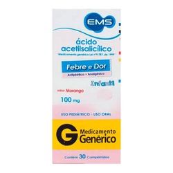 Ácido AcetilsalicÍlico Infantil 100mg Sabor Morango 30 Comprimidos - Ems - GenÉrico