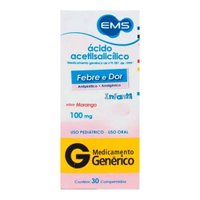 Ácido AcetilsalicÍlico Infantil 100mg Sabor Morango 30 Comprimidos - Ems - GenÉrico