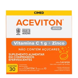 Suplemento VitamÍnico Aceviton Zinco Laranja 30 Comprimidos Efervescentes