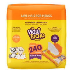 Kit LenÇo Umedecido Piquitucho Premium Com 04 Pacotes De 60 Unidades Cada